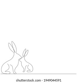 Easter bunny animal line draw, vector illustration