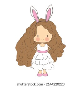 Easter bunny baby girl with eggs