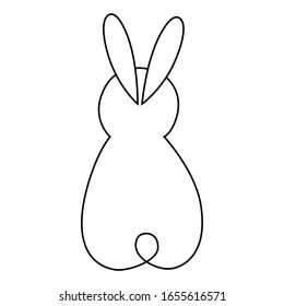 Easter bunny back view on a white background in doodle style for postcards, baby prints, illustrations and thematic design.