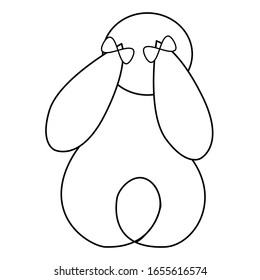 Easter bunny back view on a white background in doodle style for postcards, baby prints, illustrations and thematic design.