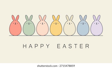 Hintergrund Osterhase. Süße kleine bunte Kaninchen. Osterhasen in Eierformen. Vektorgrafik für Urlaubsdesign.