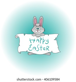 Easter bunny background. Spring holiday funny cartoon bunny.