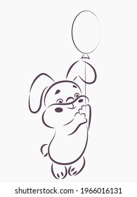 easter bunny with balloon. vector illustration. outline drawing.