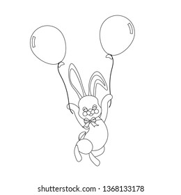 Easter bunny with balloons outline on the white background. Vector illustration