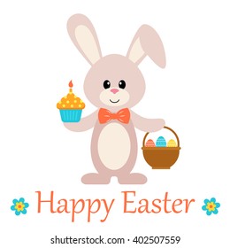 easter bunny with a basket and cake
