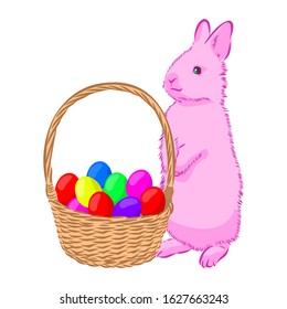 easter bunny and basket of colored easter eggs