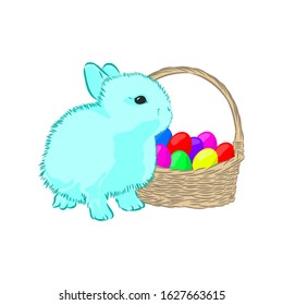 easter bunny and basket of colored easter eggs