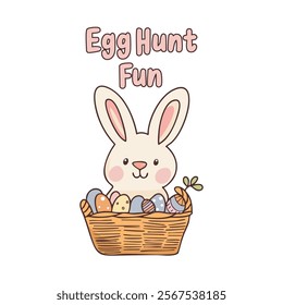 Easter Bunny with Basket of Colorful Eggs