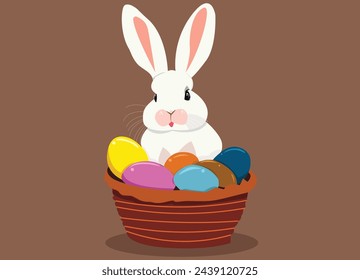 Easter Bunny with basket colorful vector illustration