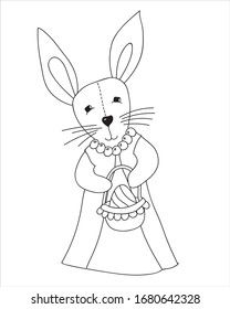 Easter bunny with basket coloring page. Easter coloring rabbit.