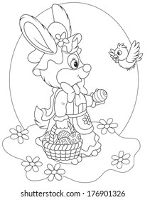 Easter Bunny with a basket of decorated eggs