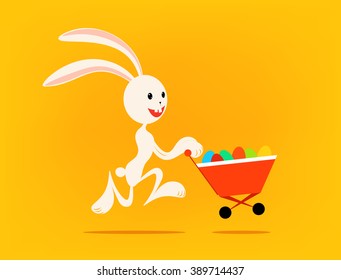 Easter bunny, Basket with eggs,  happy easter