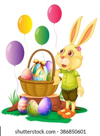 Easter bunny and basket of eggs illustration