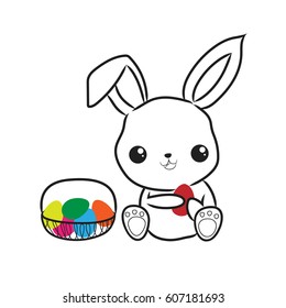 Easter bunny with a basket easter eggs illustration vectors.