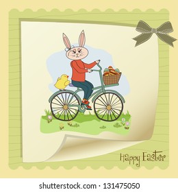 Easter bunny with a basket of Easter eggs, vector illustration