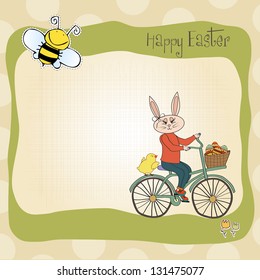 Easter bunny with a basket of Easter eggs, vector illustration