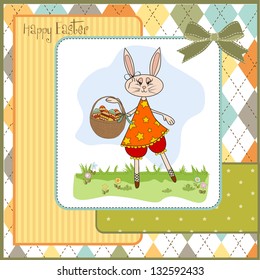 Easter bunny with a basket of Easter eggs, vector illustration