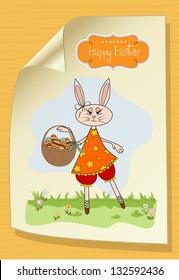 Easter bunny with a basket of Easter eggs, vector illustration