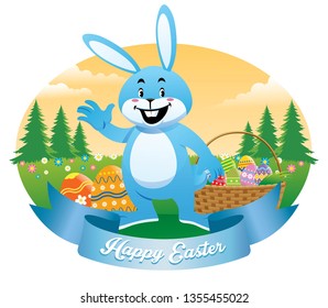 easter bunny with basket full of eggs