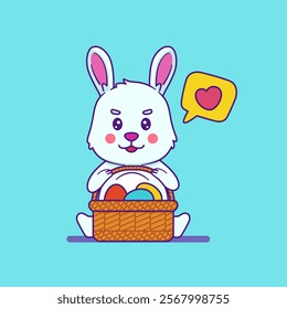 Easter bunny with basket full of eggs.