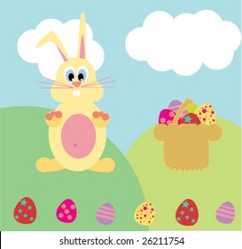 Easter bunny with basket full of eggs