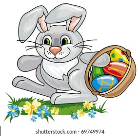 Easter bunny with a basket full of easter eggs