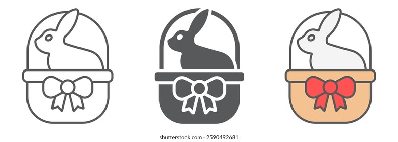 Easter bunny in basket icon collection, easter and holiday, happy easter card icon set, vector graphics, a linear pattern on a white background, eps 10