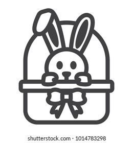 Easter bunny in basket line icon, easter and holiday, rabbit sign vector graphics, a linear pattern on a white background, eps 10.