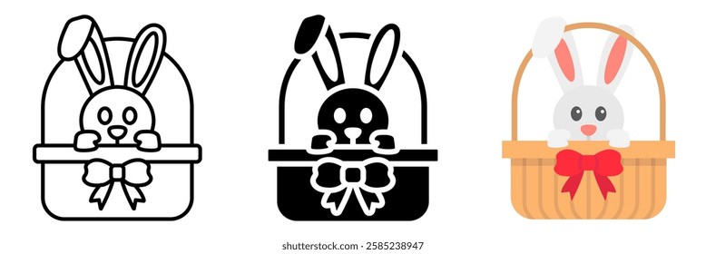 Easter bunny in basket line icon collection, easter and holiday, rabbit icon set vector graphics, a linear pattern on a white background, eps 10.