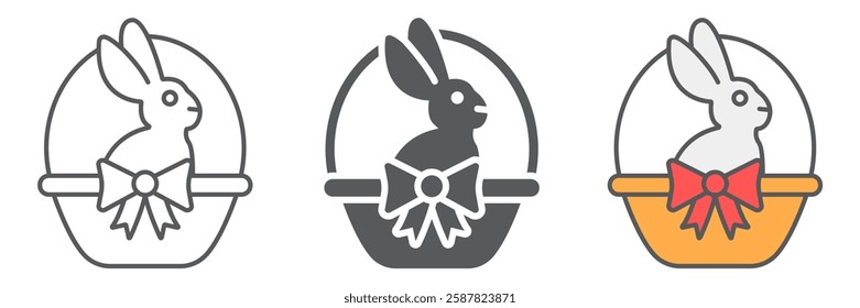 Easter bunny in basket line icon collection, easter and animal, rabbit icon set, vector graphics, a linear pattern on a white background, eps 10.