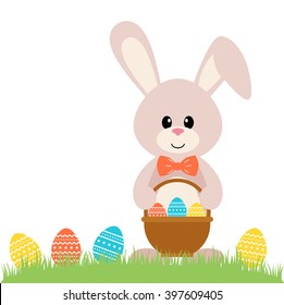easter bunny with a basket on the grass