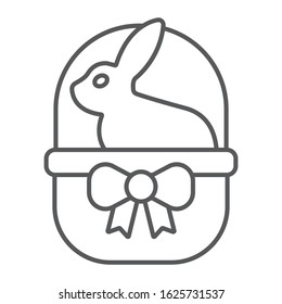 Easter bunny in basket thin line icon, easter and holiday, happy easter card sign, vector graphics, a linear pattern on a white background, eps 10