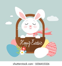 Easter bunny in a basket, vector illustration