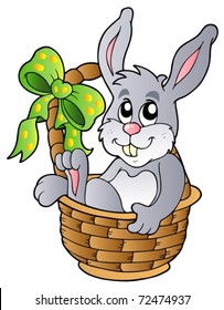 Easter bunny in basket - vector illustration.