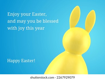 Easter bunny bauble yellow long ears character 3d greeting card design template realistic vector illustration. Rabbit hare animal toy religious holiday celebration festive Christianity element