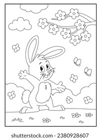 Easter bunny with beautiful background coloring pages