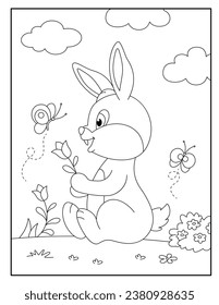 Easter bunny with beautiful background coloring pages