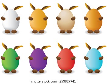 Easter bunny behind egg illustrations set