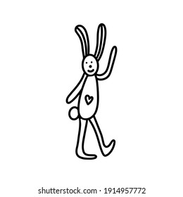 The Easter bunny. Big-eared Easter rabbit.Hand-drawn vector illustration in the doodle style.  Design for Easter