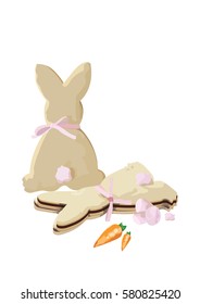 Easter Bunny biscuits with Marshmallows and sweet carrots.Vector.