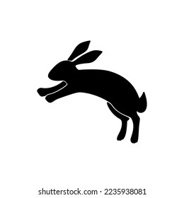 Easter bunny black silhouette. Hand drawn rabbit linocut icon. Vector illustartion isolated on white background. Easter rabbit silhouette for banner, print, card, logo design. Chinese symbol year 2023
