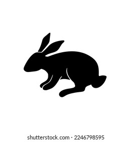 Silueta negra de conejo de Pascua. Icono de linocut de conejo dibujado a mano. Ilustración vectorial aislada en fondo blanco. Silueta de conejo de Pascua para banner, impresión, tarjeta, diseño de logotipo. Símbolo chino año 2023