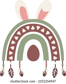  Easter Bunny Boho Rainbow  isolated Vector illustration on white background