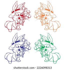Conejo De Pascua Con Un Bouquet De Flores Ilustración Vectorial
