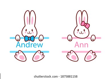 Easter Bunny Boy Girl Name Plate Stock Vector Royalty Free