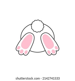 Easter bunny butt in hole. Rabbit line icon. Symbol 2023 New Year. Vector illustration