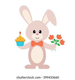 easter bunny with cake and flower