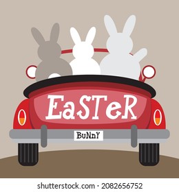 Easter Bunny And Car For Easter Greeting Card