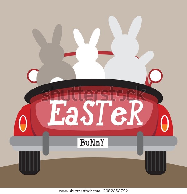 Easter bunny and
car for easter greeting
card