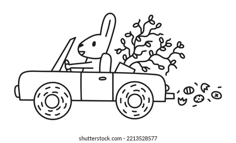 Easter bunny in a car vector illustration